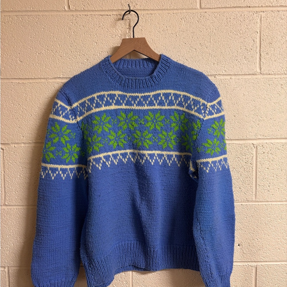 Blue and Green Patterned Handmade Sweater